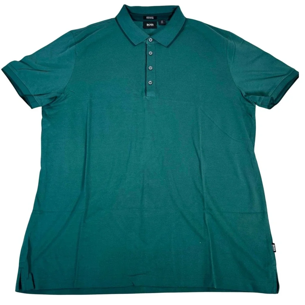 BOSS Hugo Boss Firenze 42 Polo Shirt Mens XXL Green Regular Fit Pima Cotton